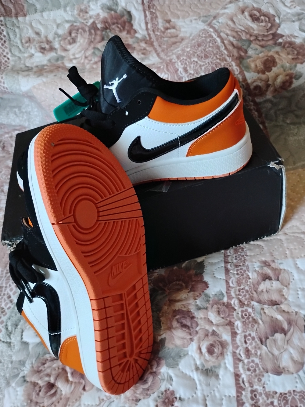Nike Men’s Orange Black White Low-Top Sneakers with Black Swoosh